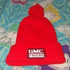 70s GMC Trucks Vintage Red Winter Pom Ball Beanie Knit Hat